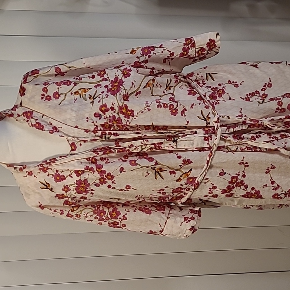 Vtg. Ella Simone 2 Pc Hummingbird Cotton Wrap And Nightgown Set